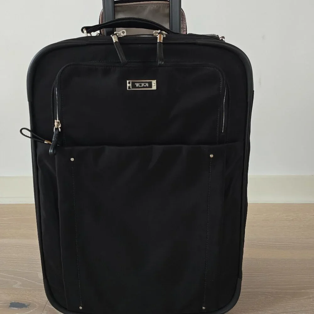 Tumi Avignon International Carry-On Luggage in Black Nylon and Silver Hardware